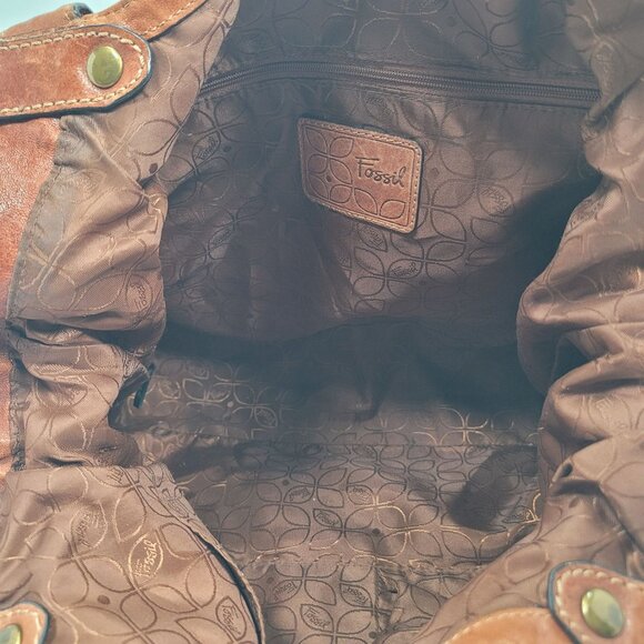 VTG Fossil Women's Brown Leather Floral Embossed Shoulder Bag - Picture 9 of 12